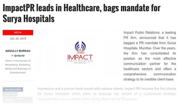 ImpactPR leads in Healthcare, bags mandate for Surya Hospitals