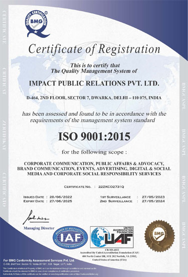 ISO Certificate of Impact Public Relation